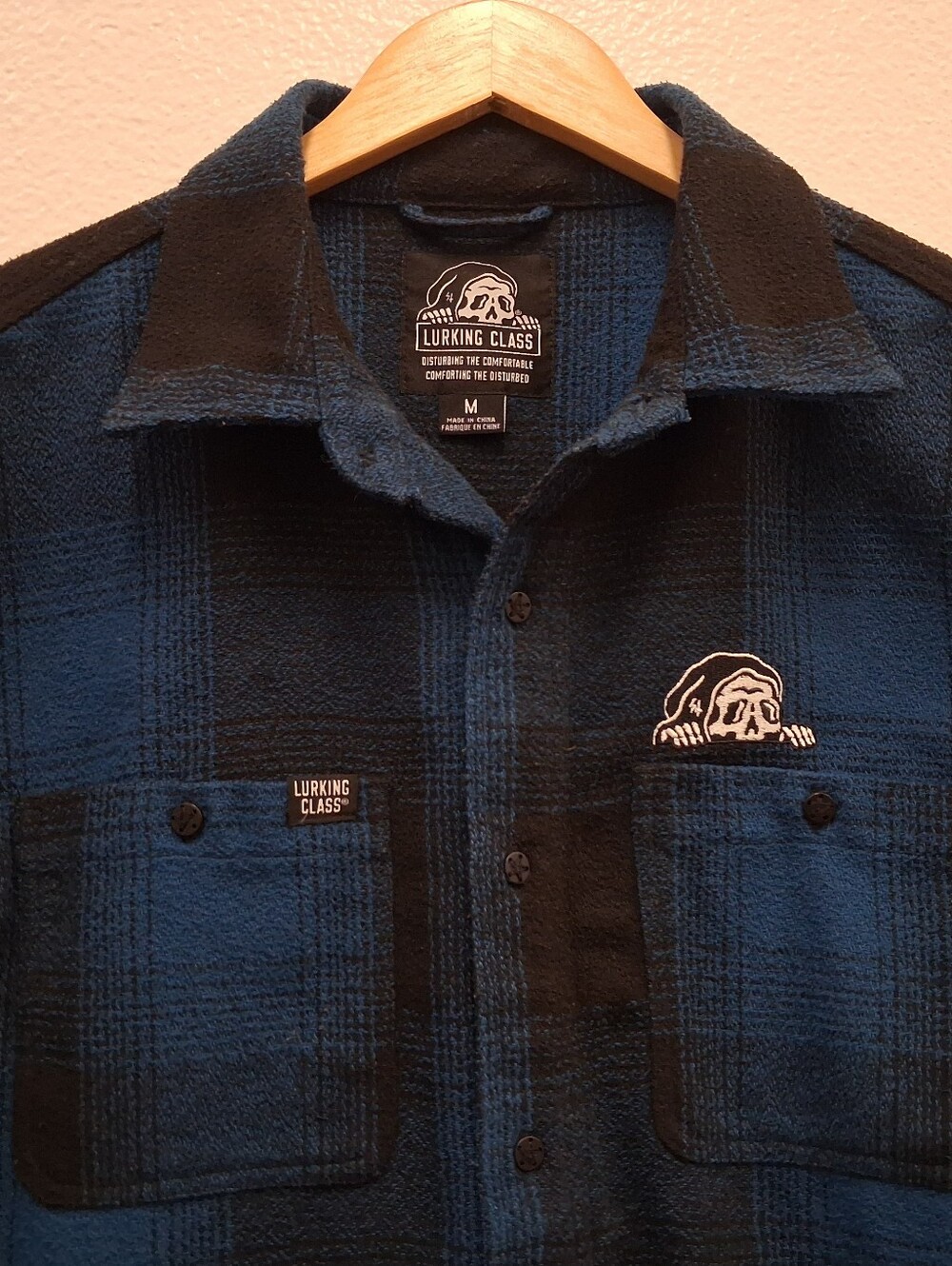 Lurking Class Flannel Shirt Blue Black Plaid Reaper Workwear Skate Men’s Medium.